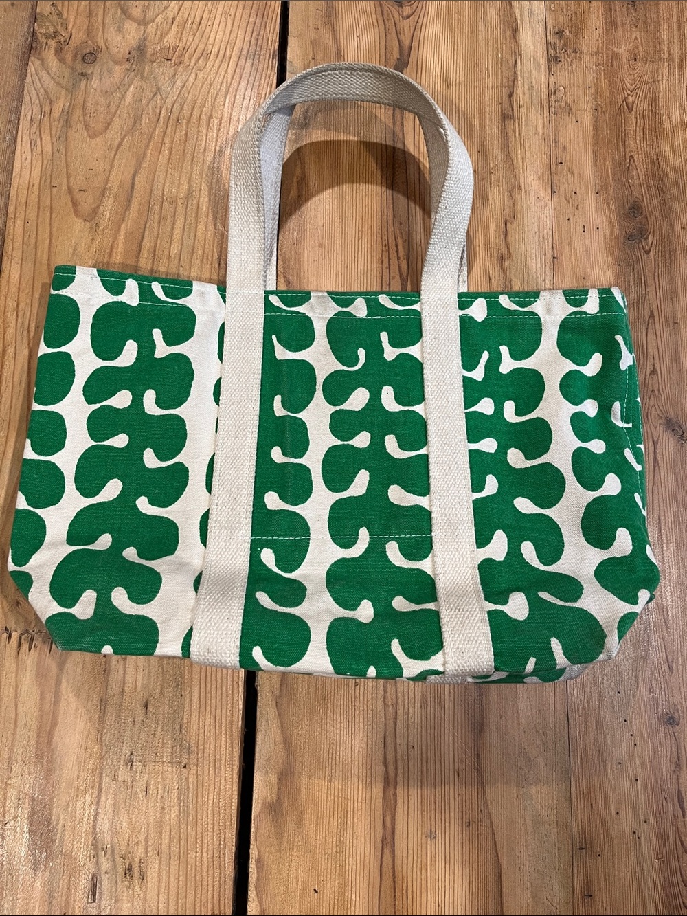 Vintage MARBLEHEAD HANDPRINTS Green Silk Screen Canvas Tote Bag Mod